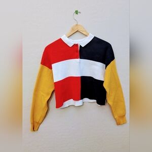 Color Block Long Sleeve Polo Top